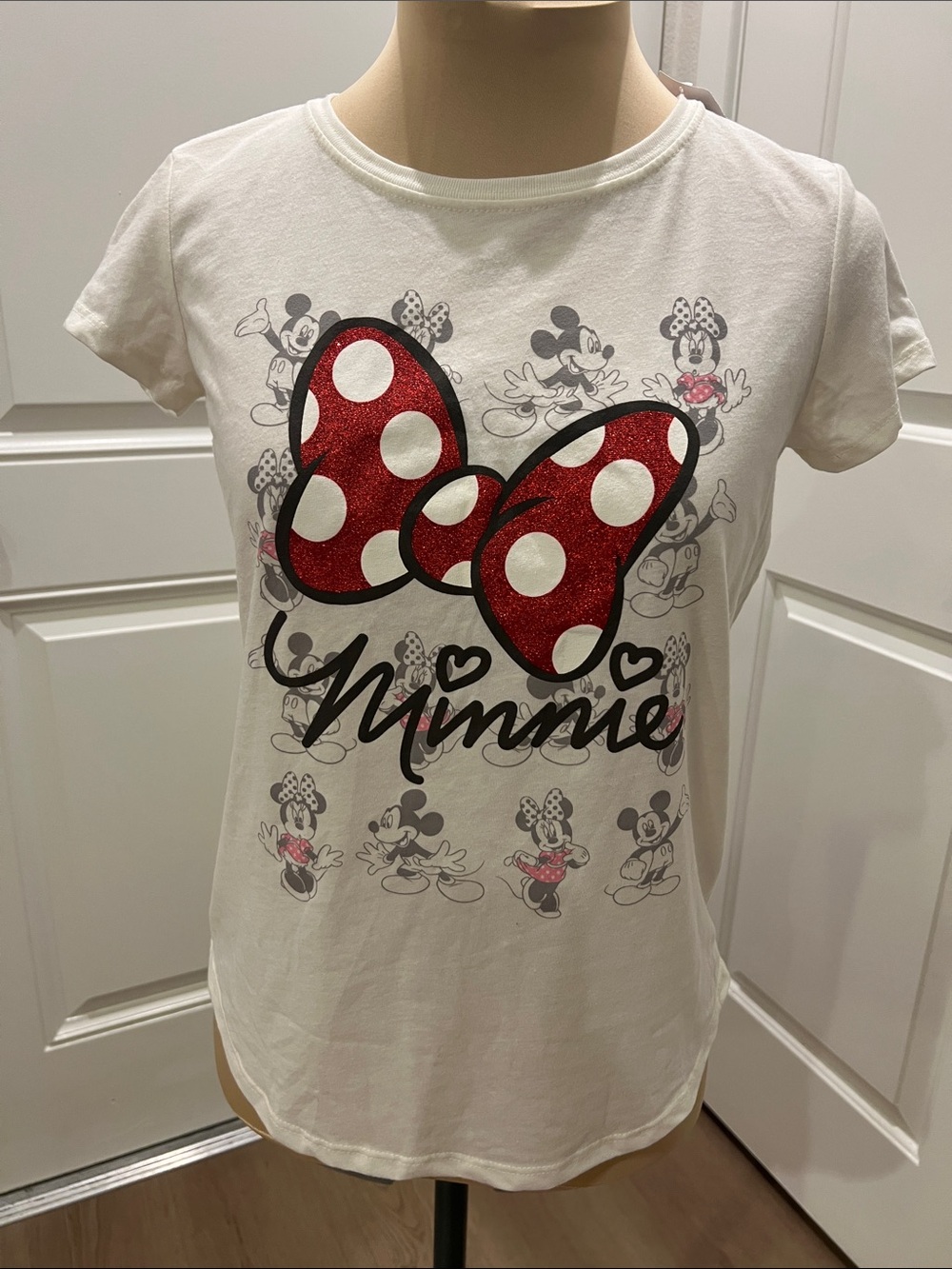 Big girls White Tee with Red Polka Dot Bow
